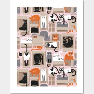 Purfect feline architecture // pattern // background cute cats in cardboard boxes Posters and Art